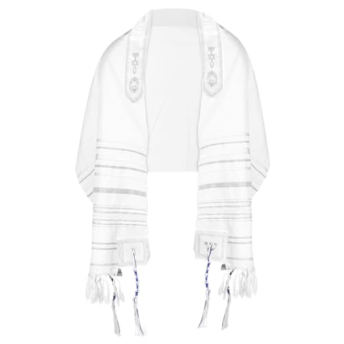 HalleluYAH Messianic Tallit Prayer Shawl 72"x 22" with Bag For Men & Women - color: Silver