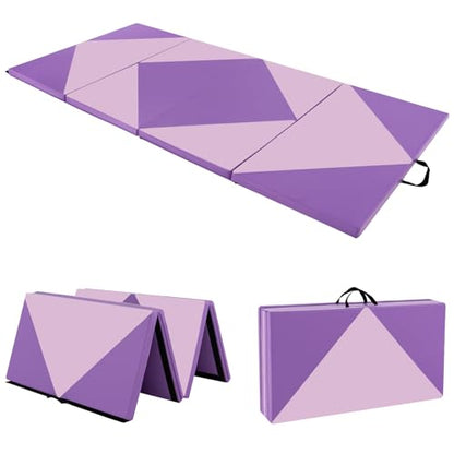 Giantex 4'x8' Gymnastics Mat, 2" Thick Folding Tumbling Mat with Carrying Handles, Foldable Gym Mat with Hook and Loop Fastener, Cheer Mats for Kids Adults Home Exercise Aerobics Fitness - color: Light Pink/Purple