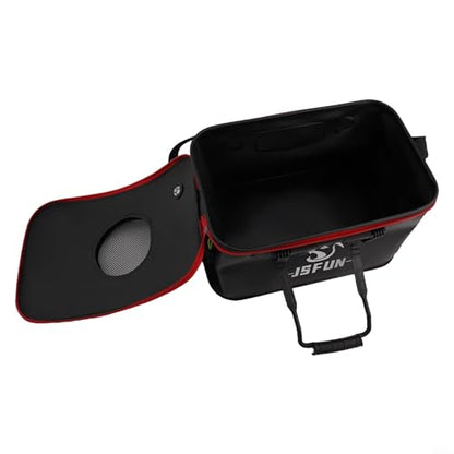 Eva Folding Fishing Bucket Portable Live Fish Box With Mesh Cover Adjustable Shoulder Strap Collapsible Bait Holder For Camping Hiking Outdoor Water Storage Black(30cm) - size: 30cm