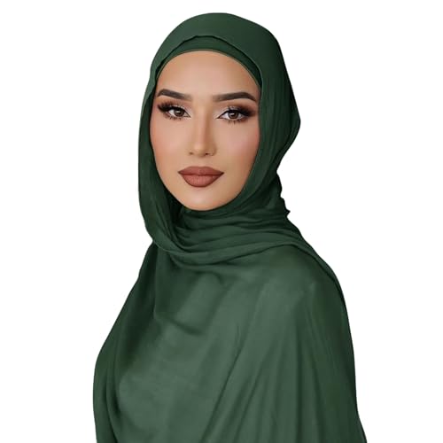Viscose Hijab Scarf for Women Muslim Cotton Jersey Hijab Fashion Long Scarf Shawls - color: Forest