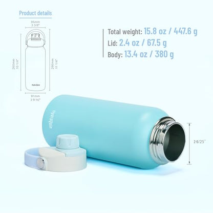 32 oz Insulated Water Bottle Sky Blue Stainless Steel Flask | Keep Cold 24 Hours Hot 12 Hours - Leakproof Twist Spout Lid & Flex Handle - No Straw Metal Water Bottle for Beach & Sport - color: Arctic Breeze