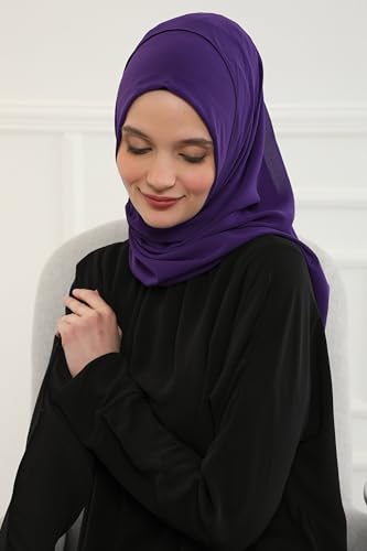 Aisha's Design Instant Chiffon Shawl for Women Modesty Turban Hijab Head Wrap Ready to Wear Women Headscarf - color: Purple