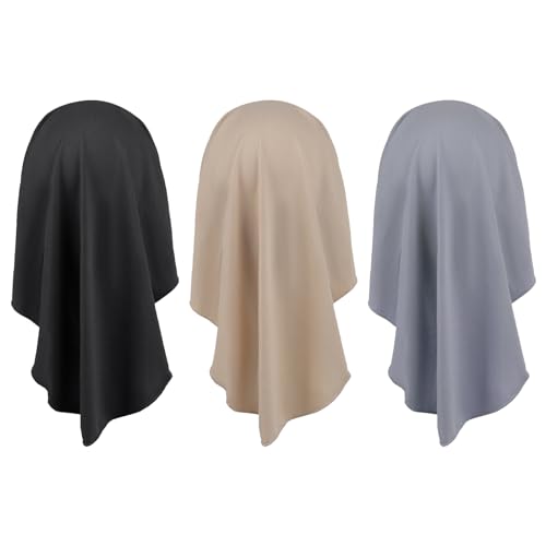 3Pcs Underscarf Hijab Cap Undercap Hijab Tube under Hijab Cap Under Cap for Women Hijab Underscarf Cap Dreadlocks Tube, Black + Gray + Beige