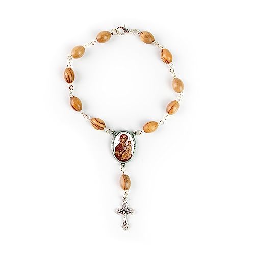 Olive Wood Car Rosary for Rearview Mirror from The Holy Land of Bethlehem - Auto Rosary with Virgin Mary of Jerusalem Byzantine Medal & Crucifix Cross Charm - 7" Pocket Rosary Beads for Hanging - color: Virgin Mary of Jerusalem Byzantine