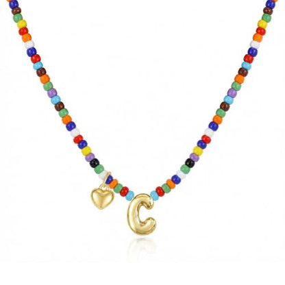 Colorful Initial Necklaces Fashion Stuff 18K Gold Plated Letter A-Z - color: C