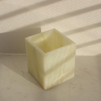 Natural Light Green Onyx Toothbrush Holders for Bathroom, Marble Makeup Brush Holder Countertop Organizer - color: Light Green Onyx