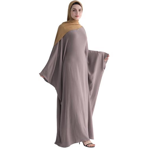 Muslim Abaya Dress Women Middle East Arabian Prayer Robe Batwing Maxi Kaftan Abaya Dress with Hijab - color: Taro