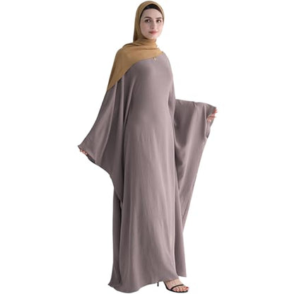 Muslim Abaya Dress Women Middle East Arabian Prayer Robe Batwing Maxi Kaftan Abaya Dress with Hijab - color: Taro