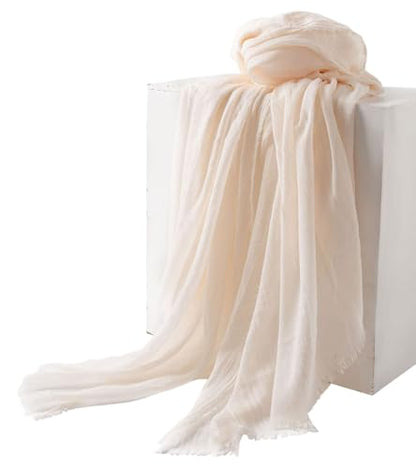 Women Summer Scarfs Large Long Lightweight Linen Beach Gauze Shawl Wrap 75”×40” - color: Milky White