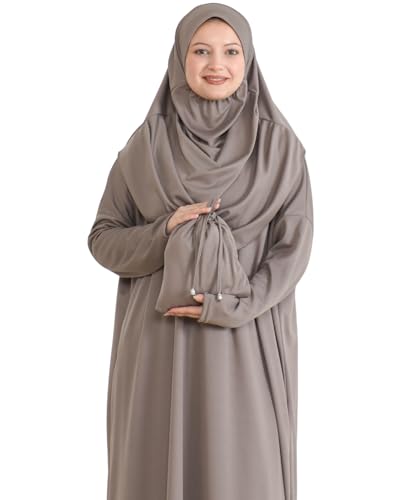 Prien Muslim Dress For Women With Hijab, Abaya, Instant Prayer Clothes Set, Islamic Wear, Dubai Kaftan Jilbab Burqa - color: Light Mink, size: 3X-Large-6X-Large