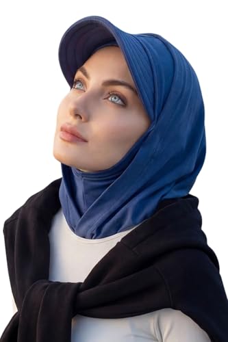 Aisha's Design Full Coverage Cotton Bonnet Hijab with Visor Modest Underscarf Bonnet - color: Indigo