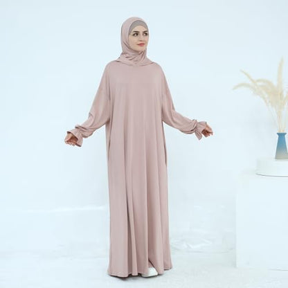 Muslim Dress for Women Pakistani Kaftan Abaya Robe Arabic Islamic Prayer Clothes Dubai Outfits - color: Taro
