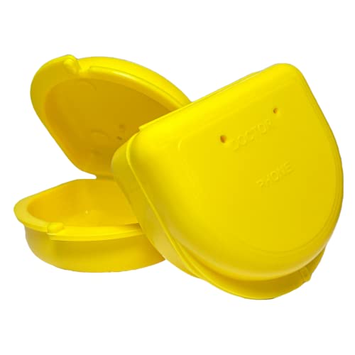 Dental Retainer Cases with Vent Holes, Yellow, 2 Ct | High-Impact Durable Plastic, Write on ID Labels, 1-1/4" Depth, Stores Retainers, Aligners, Mouthguards, and Night Guards - color: Yellow