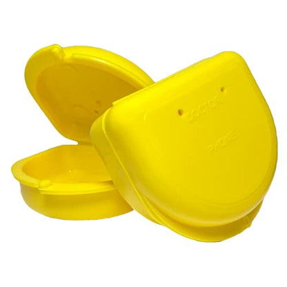 Dental Retainer Cases with Vent Holes, Yellow, 2 Ct | High-Impact Durable Plastic, Write on ID Labels, 1-1/4" Depth, Stores Retainers, Aligners, Mouthguards, and Night Guards - color: Yellow