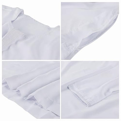 ITODA Embroidered Muslim Arabic Thobe Long Sleeve Kaftan Islamic Ramadan Prayer Robe - color: White-1