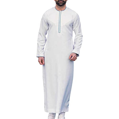 Alalaso Mens Kaftan Thobe Islamic Saudi Arabic Middle East Robes Solid Color Lightweight Long Sleeve Clothing Ramadan Jubbah - color: 1-white, size: Large