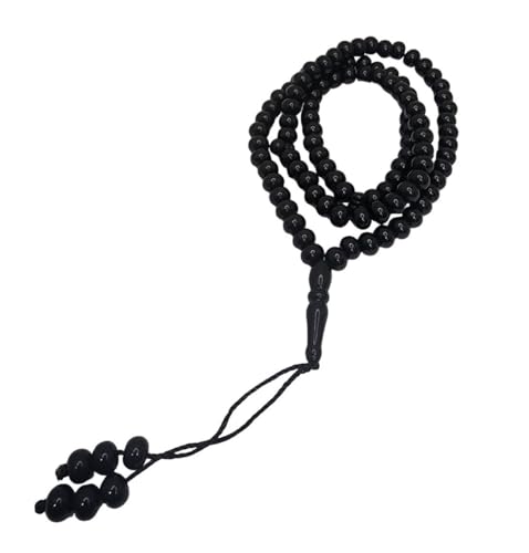 Islam Prayer Tasbih 99 Beads AMN-101 Muslim Zikr Rosary Misbaha w/Decorate Tassels Ramadan praying Eid Gift - color: Black