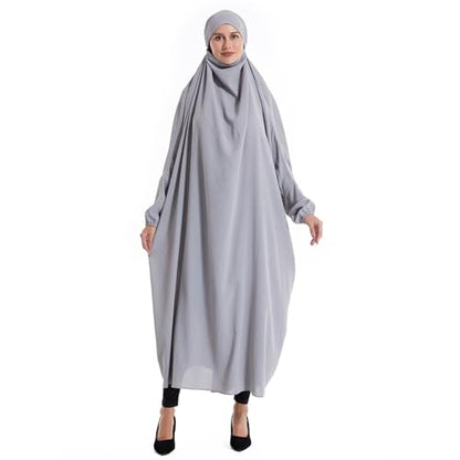 Lmdudan Muslim Women Islamic Full Cover Prayer Dress Long Sleeve Loose Abaya Hijab Outfit 2026 Ramadan Modest Prayer Clothes - color: Gray, size: Medium