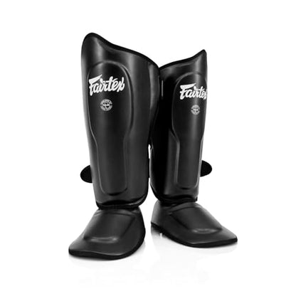 Fairtex SP9 Ultra Ergo Shin Pads | Muay Thai, Kickboxing Shin Guards Made with Syntek Leather - color: Black, size: Small