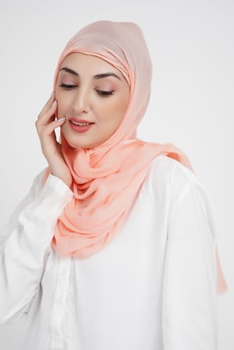 Soft Hijab Scarf 100% Modal | Lightweight | Breathable For Women - color: Orange Pink