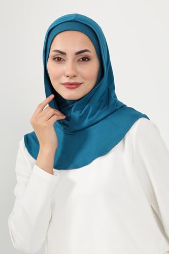 Aisha's Design Full Coverage%95 Cotton Bonnet for Women, Ready-to-Wear Hijab Bonnet Headscarf with Neck Coverage - color: Petrol