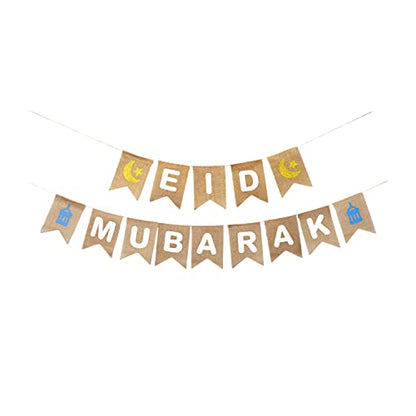 Mandala Crafts Burlap Eid Mubarak Banner Ramadan Islamic Muslim Sign - color: EID