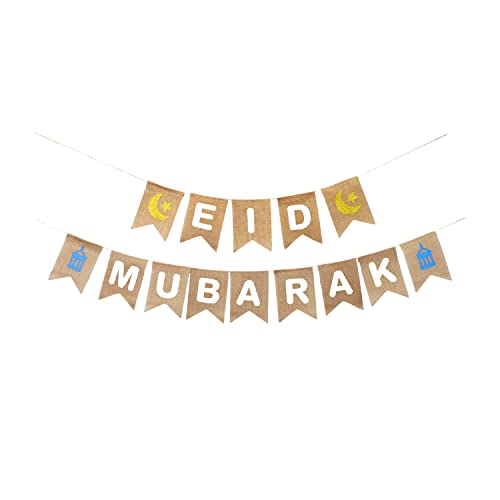 Mandala Crafts Burlap Eid Mubarak Banner Ramadan Islamic Muslim Sign - color: EID