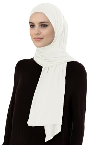 Lina & Lily Breathable Premium Modal Woven Hijab Head Scarf Shawl Wrap for Muslim Women Lightweight - color: Ivory White
