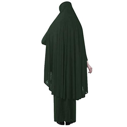 EDITHA Women's Muslim Prayer Dress Hijab Scarf Islamic Abaya Dress Two-Piece Full Length Dress M Green
