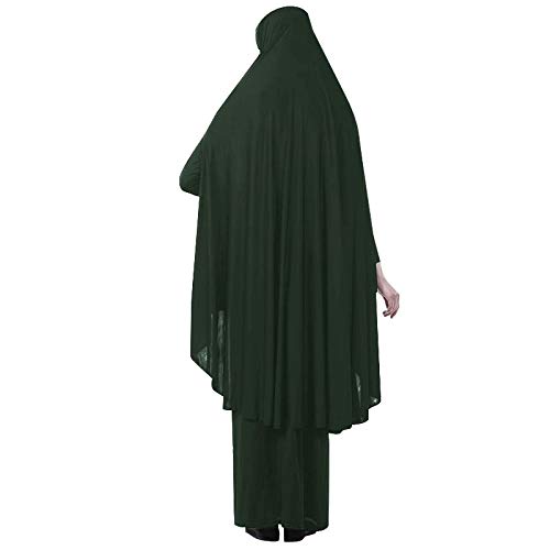 여성용 투피스 무슬림 기도 드레스 히잡 스카프 이슬람 아바야 전체 길이 드레스 - color: 초록색., size: 2-Medium