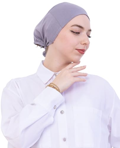 Prien Soft Undercap Hijab for Women, Cotton Islamic Bonnet, Muslim Head Scarf Inner Cap for Prayer Wear, Turban Hat Ramadan - color: Grey