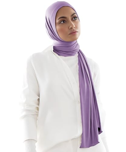 Harewom Muslim Hijab for Women Soft Stretch Headscarf Large Plain Turban Wrap Shawl Head Wrap for Everyday Wear - color: Light Purple Hijab Headscarf