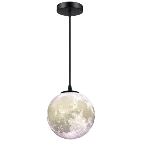 Modern Led Moon Pendant Lights Fixture,Light Up Globe Night Light,3D Printed Galaxy Moon Lamp for Kids and Adults Bedroom Childrens Room Etc Ceiling Light Decor Gift (LED Bulb Included) - color: White Moon