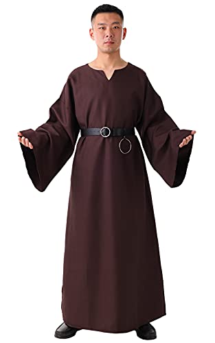 BLESSUME Medieval Wicca Pagan Ritual Robe with Belt - color: Brown, size: Small