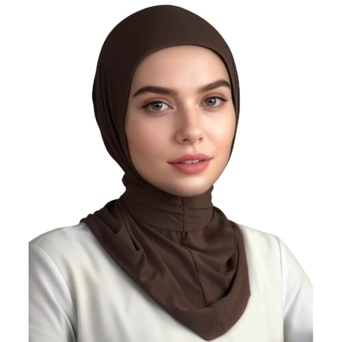 OULIGET Instant Scarf For Women,Muslim Flexible Turban with Buttons Ready to Wear Easy,Chic Sport Jersey Hijab Head Scarf - color: Coffee