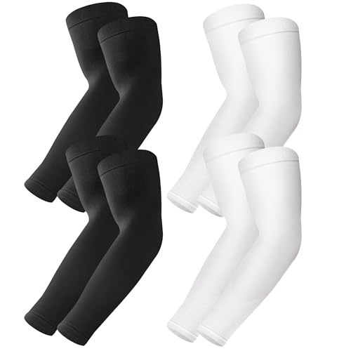 BHYTAKI UV Sun Protection Arm Sleeves, UPF 50 Sports Cooling Arm Compression Sleeves for Men Women Teenager - color: 2 Black+2 White