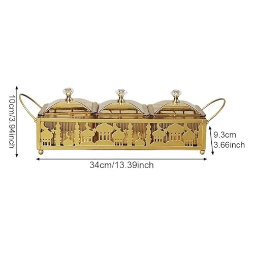 Ramadan Trays with Lid Metal Gold Eid Mubarak Serving Tray Ramadan Decorations Eid Party Food Storage Container for Cookie Candy Pastry Dessert - size: Large