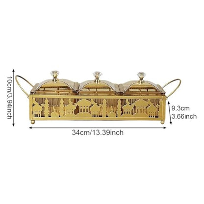 Ramadan Trays with Lid Metal Gold Eid Mubarak Serving Tray Ramadan Decorations Eid Party Food Storage Container for Cookie Candy Pastry Dessert - size: Large