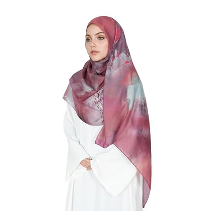 Printed Hijab for Women Printing Hijab Scarf for Women Muslim Islamic Prayer Clothes 1pc Muslim Women's Khimar - color: Rose Watercolor