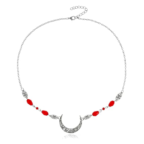 Yalice Boho Crescent Moon Head Chain Vintage Black Crystal Forehead Headpieces Rhinestone Witchy Halloween Hair Jewelry for Women - color: Silver-Red