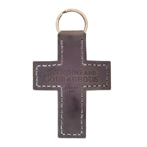 Logos Trading Post Leather Keychain - Hand-Stitched Genuine Cowhide Leather Keychain Strap - color: Strong and Courageous