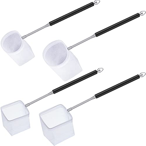 4 Pieces Fish Tank Shrimp Net Extendable Handle Shrimp Net Stainless Steel Small Aquarium Catch Mesh with Adjustable Handle for Aquarium Fish Tank Pond - color: Black