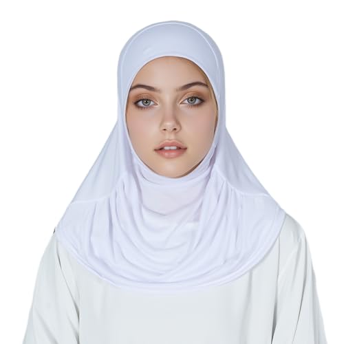 Solid Color Hijab for Women Muslim Prayer Scarfs for Women Women's Instant Hijab Modest Islamic Khimar - color: White