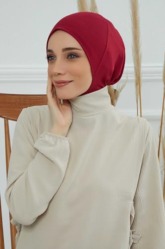 Aisha's Design Instant Turban 95% Cotton Head Scarf Headwear Combed Cotton Ninja Cap, Slip on Jersey Hijab - color: Maroon