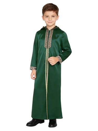 Kids Boys Thobe Muslim Prayer Clothes Saudi Dubai Robe Kaftan Zipper Dishdasha Islamic Eid Ramadan Outfits - color: Lake Blue, size: 14