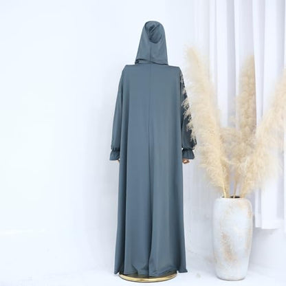 Muslim Dress for Women Pakistani Kaftan Abaya Robe Arabic Islamic Prayer Clothes Dubai Outfits - color: Dark Gray
