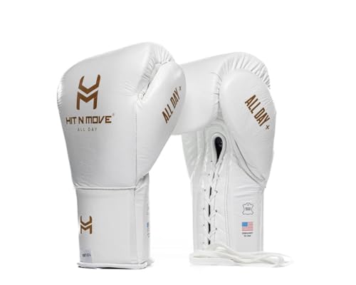 HIT N MOVE All Day Plus Weighted Boxing Gloves Men, Boxing Equipment, Heavy Bag Workout Gloves for Boxing, Training, Kickboxing, Muay Thai, MMA, 24 oz 1.5lbs - style: Lace-up Closure WHITE