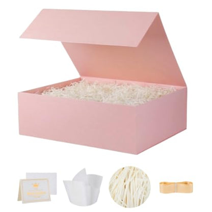 UoeRing 1 Pcs Pink Gift Box 11.5x8x4 Inch with Magnetic Lid | Collapsible Luxury Present Box,for Birthday,Christmas Holiday Gift Includes Card,Ribbon,Tissue Paper & Shredded Filler - color: 11.5x8x4 Inch-Pink-Pack of 1