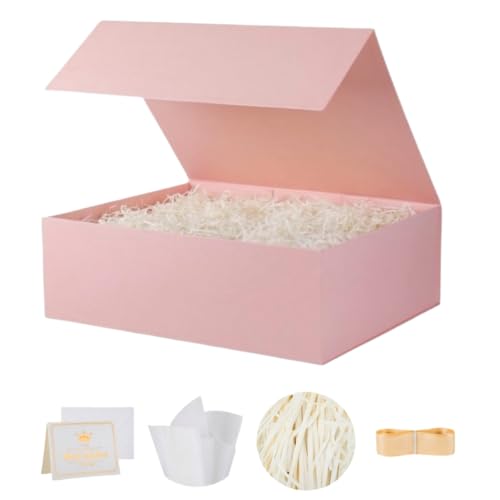 UoeRing 1 Pcs Pink Gift Box 11.5x8x4 Inch with Magnetic Lid | Collapsible Luxury Present Box,for Birthday,Christmas Holiday Gift Includes Card,Ribbon,Tissue Paper & Shredded Filler - color: 11.5x8x4 Inch-Pink-Pack of 1
