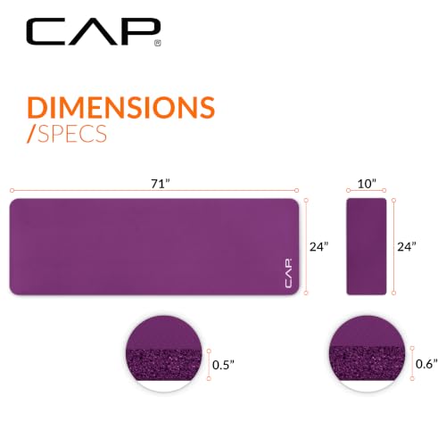 CAP Barbell 1/2-Inch High Density Exercise Yoga Mat with Strap | Multiple Options - color: Wine, style: Yoga Mat w/Knee Pad